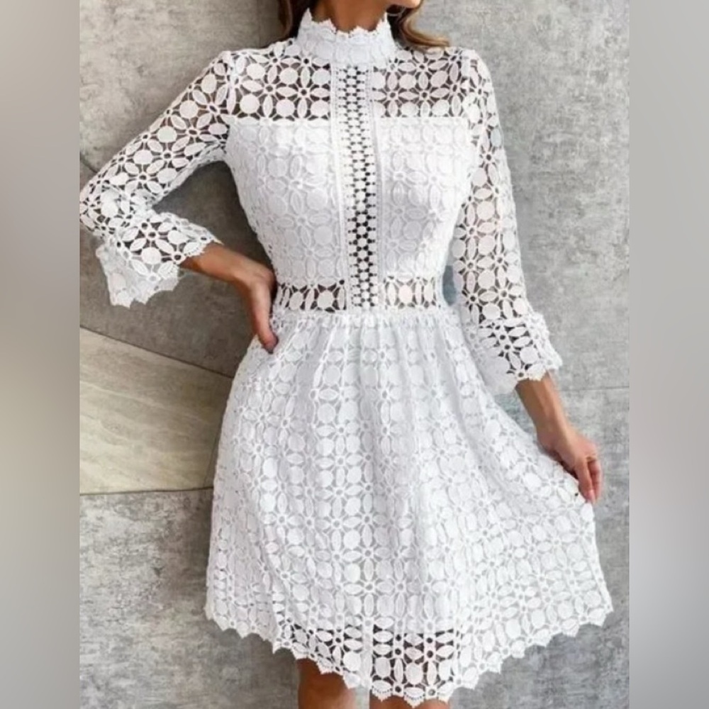 guipure white lace panel dress nwot